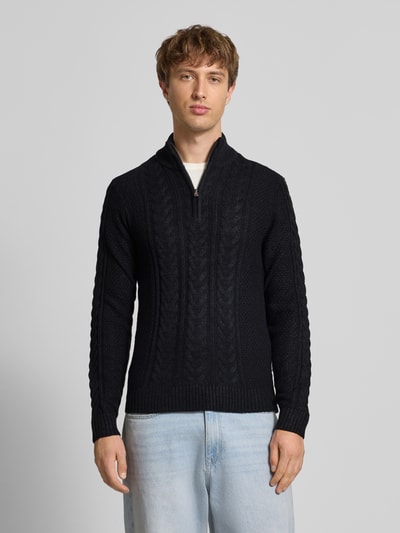 Blend Sweter z dzianiny z zamkiem błyskawicznym model ‘BASIM’ Czarny 4