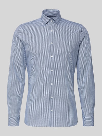 Produktfoto, Slim Fit Freizeithemd mit Kentkragen von OLYMP No. Six, biała i niebieska mieszanka bawełny, wzór geometryczny, krój slim fit, kołnierzyk typu kent, na całej długości listwa guzikowa, z długim rękawem, sportowe mankiety, długość tyłu w rozmiarze 40: 79 cm, szerokość ramion w rozmiarze 40: 43 cm, długość rękawów w rozmiarze 40: 66 cm