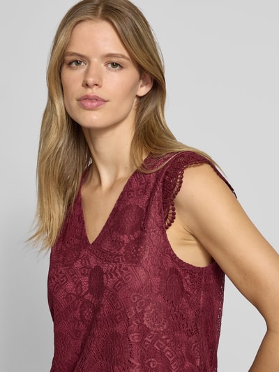 Pieces Regular fit blouseshirt met kant, model 'OLLINE' Donkerrood - 3