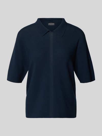 Produktfoto, Relaxed Fit T-Shirt aus Viskose-Mix in Strick-Optik von Emporio Armani in Dunkelblau, Umlegekragen, Halbarm, semitransparent