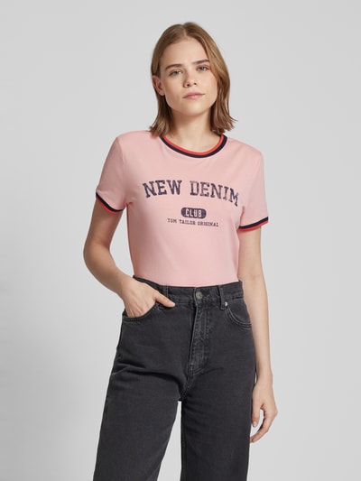 Tom Tailor Denim T-shirt met statement- en labelprint Roze - 4