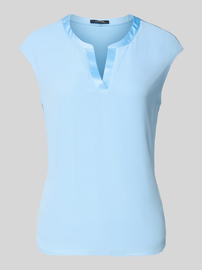 Produktfoto, T-Shirt aus Viskose-Elasthan-Mix mit V-Ausschnitt von Comma, hellblau, Kappärmel, Regular Fit, glatte Textur, Rückenlänge 60 cm bei Größe 36