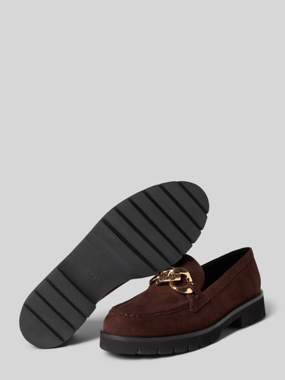Produktfoto, Loafer aus echtem Leder mit Zierdetail von Högl in Braun, abgerundete Passform, dicke profilierte Sohle, goldenes Detail, Damen Loafer, Größe 40: Absatzhöhe 3 cm, Schafthöhe 6 cm, Schaftweite 13 cm