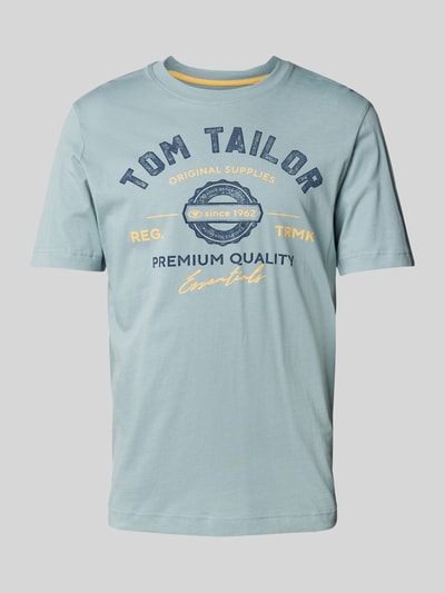 Tom Tailor Regular Fit T-Shirt aus reiner Baumwolle mit Label-Print Hellgruen 2