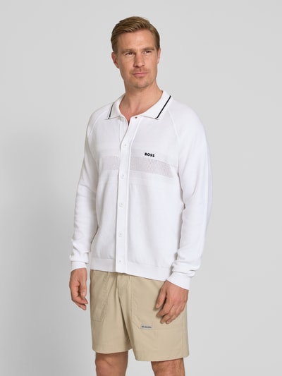 BOSS Green Regular Fit Strickjacke aus reiner Baumwolle mit Polokragen Weiss 4