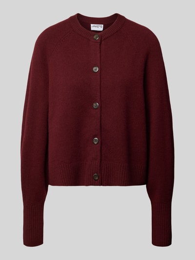 Jake*s Casual Strickjacke aus Wolle mit Rundhalsausschnitt Aubergine 2