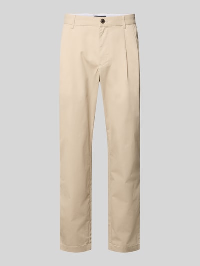Produktfoto, Tapered Fit Hose mit Gesäßtaschen von MCNEAL, Beige, glatte Oberfläche, Material-Mix mit Baumwoll-Anteil, Drapierungen, Bundweite 44 cm, Innenbeinlänge 70 cm