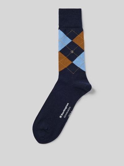 Burlington Socken aus Schurwoll-Mix mit Label-Detail Modell 'Edinburgh' Dunkelblau 1