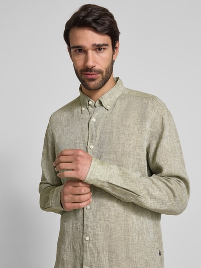 BOSS Regular Fit Leinenhemd mit Button-Down-Kragen Hellgruen 3