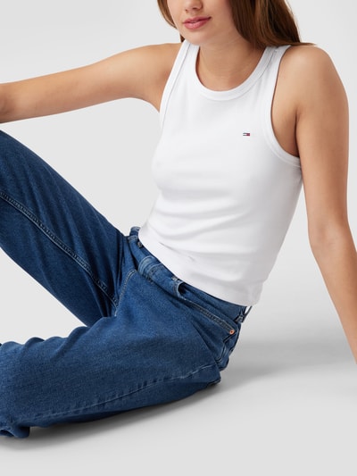 Tommy Jeans Top krótki z efektem prążkowania Biały 3