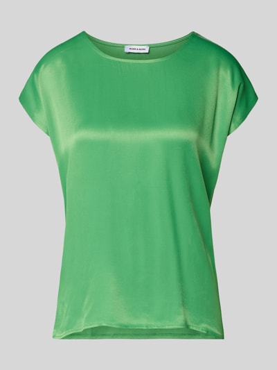 Produktfoto, T-Shirt aus Viskose-Mix mit Kappärmeln von More & More in lebendigem Grün, Gerader-Schnitt, Rundhalsausschnitt, Damen T-Shirt, Stretch-Anteil, verlängerter Rücken, Rückenlänge 63 cm bei Größe 36, glatte Oberfläche, schlichte Form.