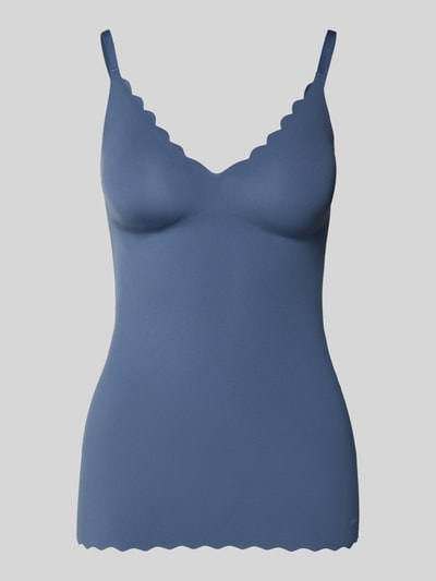 Skiny Top na ramiączkach z dekoltem w serek i falistym wykończeniem Szaroniebieski 1