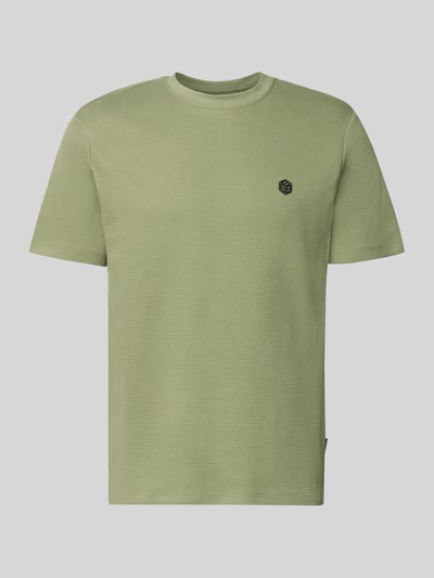 Produktfoto, T-Shirt mit Label-Detail Modell 'FILLIP' von Blend aus reiner Baumwolle in hellem Grün, strukturierte Oberfläche, gerader Schnitt, Rundhalsausschnitt.