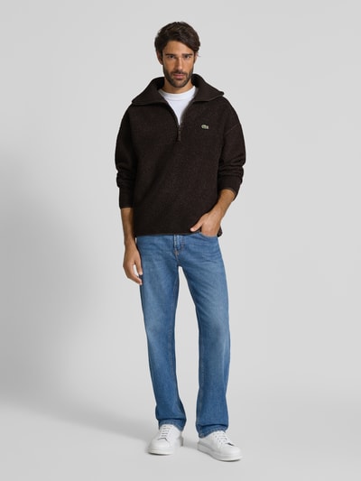 Lacoste Relaxed Fit Sweatshirt mit Troyer Kragen aus warmen Fleece Dunkelbraun 1