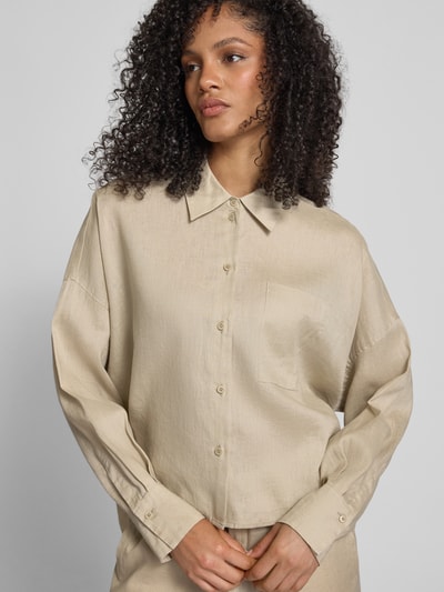 Drykorn Bluzka lniana o kroju relaxed fit z kieszenią na piersi model ‘NAMIDA’ Piaskowy 3
