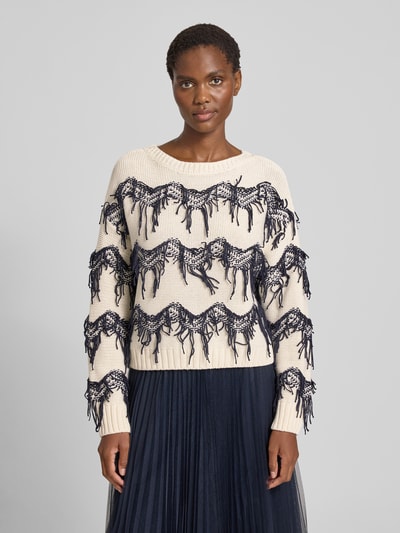 Oui Strickpullover mit Applikationen Offwhite 4