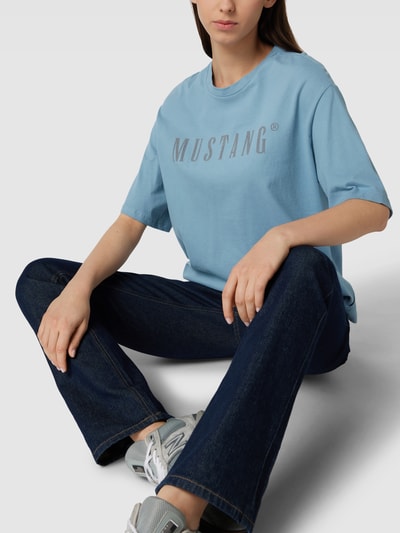 Mustang T-shirt met labelprint, model 'Aline' Oceaanblauw - 3