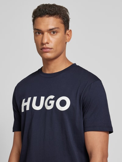 HUGO T-shirt met labelopschrift, model 'DULIVIO' Donkerblauw - 3