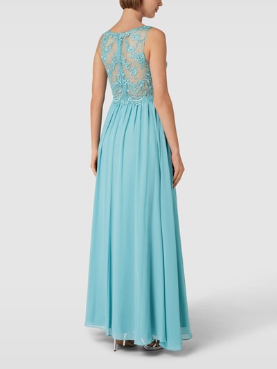 Laona Abendkleid mit Ziersteinen und floralen Stickereien Aqua Blau 5