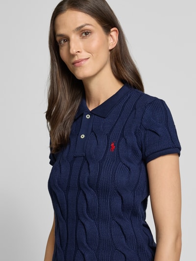 Polo Ralph Lauren Regular fit poloshirt met kabelpatroon en logostitching Marineblauw - 3