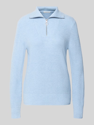 Produktfoto, Regular Fit Strickpullover aus Viskose-Mix von Christian Berg Woman in lichtblauw met schipperskraag en ribboorden, dames, viscosemix
