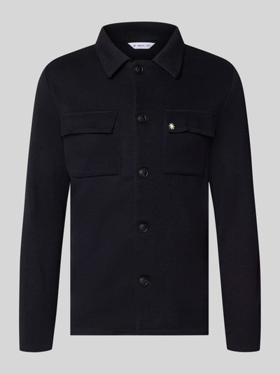 Produktfoto, Regular Fit Overshirt mit Knopfleiste von Manuel Ritz aus Schurwolle-Mix in Schwarz, strukturierte Oberfläche, Logo-Print, Brusttaschen.