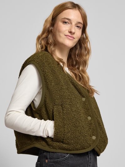 Marc O'Polo Denim Boxy Fit Teddyfell-Weste mit Druckknopfleiste Oliv 3