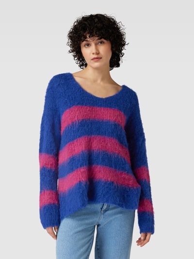 miss goodlife Gebreide pullover met streepmotief van een mix van wol en alpaca Marineblauw - 4