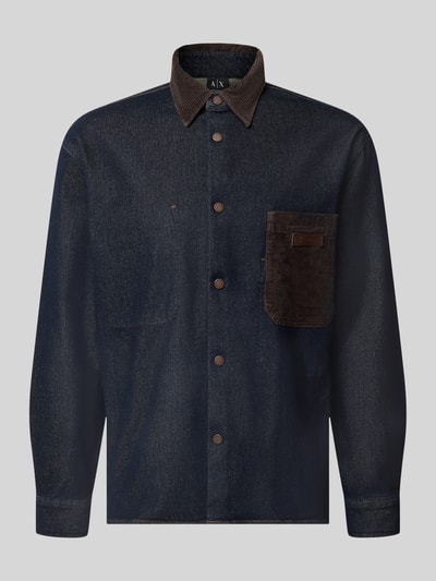 Produktfoto, Overshirt mit Kentkragen in Cord-Optik und Label-Patch von Armani Exchange, donkerblauw, borstzak en knoopsluiting, regular fit, sportmanchet, lengte 70 cm