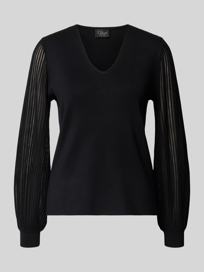 s.Oliver BLACK LABEL Regular Fit Pullover aus Viskose-Mix mit semitransparenten Ärmeln Black 2