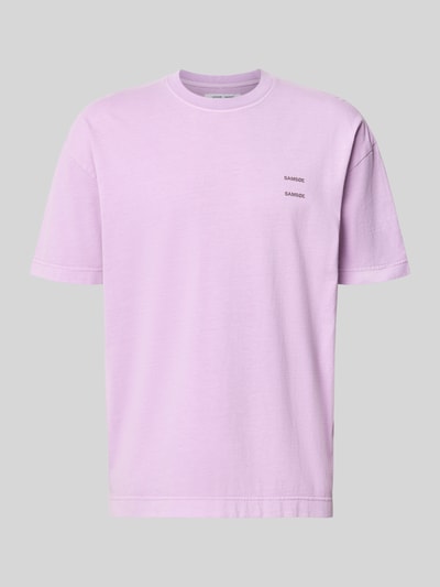 Productfoto, Oversized T-Shirt uit puur katoen model 'Joel' van Samsøe Samsøe in lichtpaars met logoprint, ronde hals, oversized fit, ruglengte maat M 72 cm