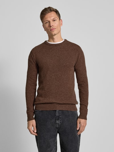 Blend Strickpullover mit gerippten Abschlüssen Modell 'BRANKO' Dunkelbraun Melange 4