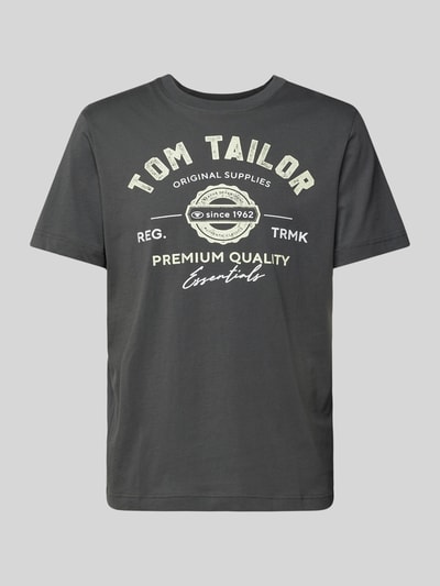 Tom Tailor T-shirt o kroju regular fit z czystej bawełny z nadrukiem z logo Antracytowy 2