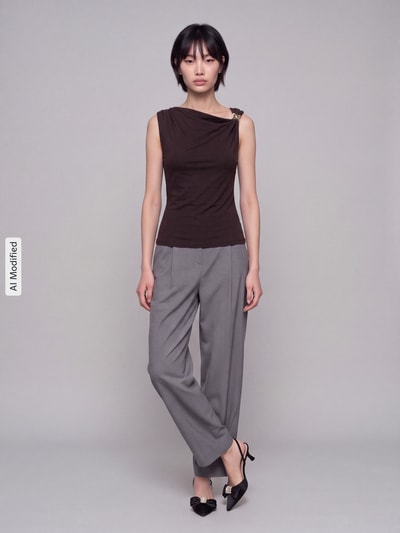 VERO MODA Top mit Schnallen-Applikation Schoko Melange 1