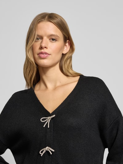 Only Relaxed fit gebreide pullover met strikdetail, model 'DONNA' Zwart - 3