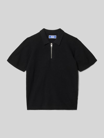 Productfoto, Regular Fit Poloshirt in breistructuur model 'Max' van Jack & Jones, puur katoen, korte mouwen, rits, zwart
