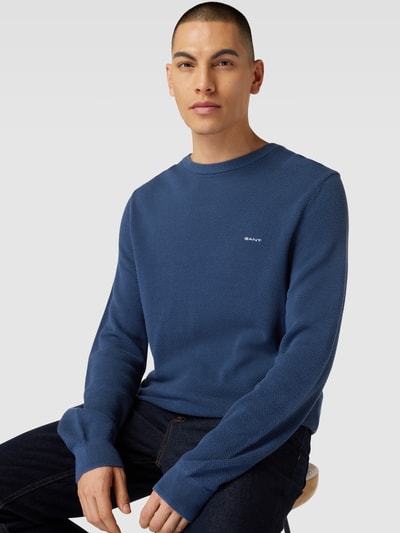 Gant Strickpullover mit Rundhalsausschnitt und Label-Stitching Jeansblau 3