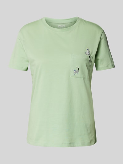 Jake*s Casual T-shirt met motiefstitching Lichtgroen - 2