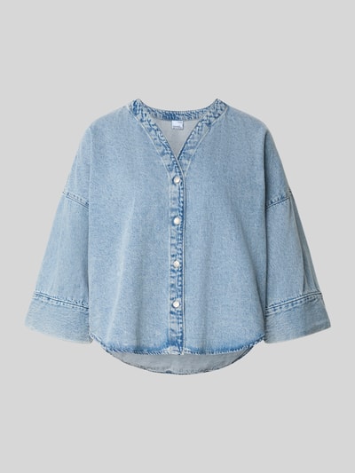 Productfoto, Loose Fit Jeansbluse aus Baumwoll-Viskose-Mix Modell 'VALERIA' van Vero Moda in denimlook met V-hals en knoopsluiting.
