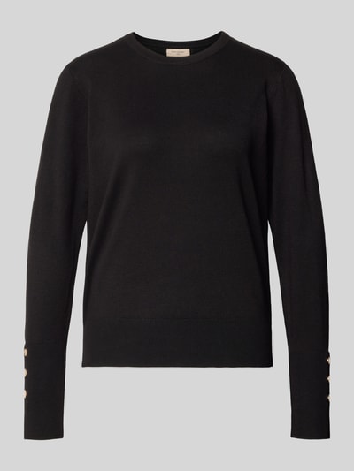 Produktfoto, schwarzer Strickpullover aus Viskose-Mix Modell 'KATIE' von FREE/QUENT, gerader Schnitt, elastische Abschlüsse, Knöpfe an Ärmeln