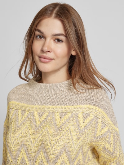 Oui Strickpullover mit Strukturmuster Taupe 3