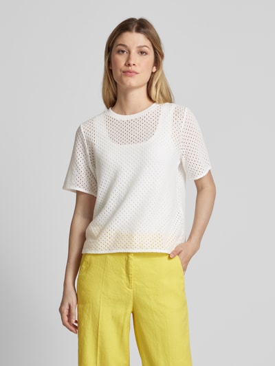 OPUS T-shirt z ażurowym wzorem model ‘Sefrira’ Złamany biały 4