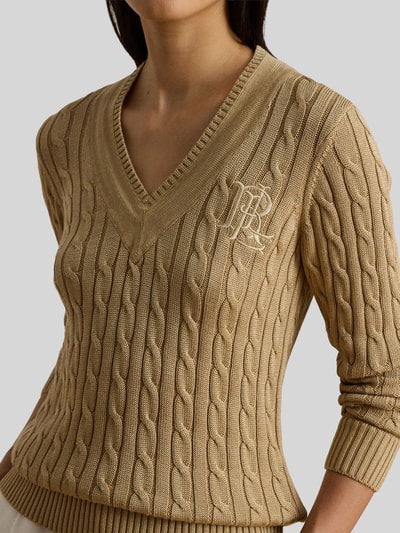 Lauren Ralph Lauren Sweter o kroju regular fit z mieszanki bawełny z wyhaftowanym logo Jasnobrązowy 3