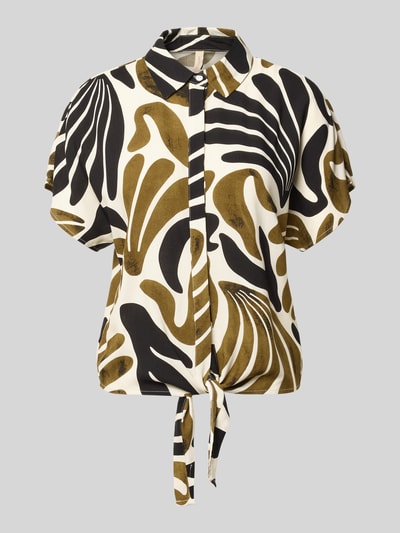 Produktfoto, Regular Fit Bluse aus Viskose mit Knotendetail Modell 'FELDI' von Soyaconcept im Allover-Look mit Hemdblusenkragen und verdeckter Knopfleiste.