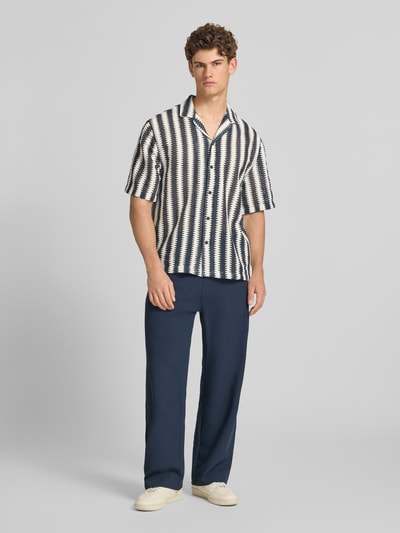 REVIEW regular fit vrijetijdsoverhemd in all-over look met reverskraag Marineblauw - 1