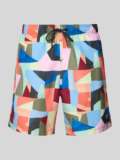 Produktfoto, Badehose im Allover-Look Modell 'Mike' von Shiwi für Herren, Regular-Fit, elastischer Bund mit Tunnelzug, bunte geometrische Formen.
