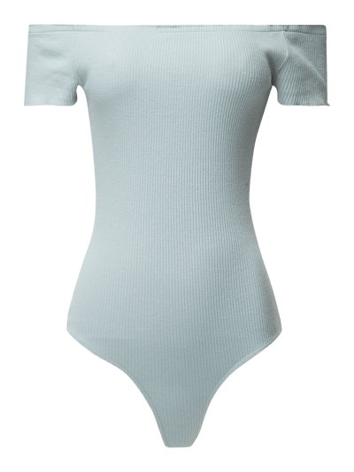 Review Off Shoulder Body mit Rippenstruktur Rauchblau 2