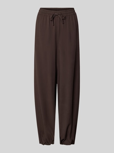 Produktfoto, Hose mit Baloon Saum und elastischem Bund von Smith and Soul aus reinem Lyocell in Braun mit Loose-Fit, Kordelzug und französischen Eingrifftaschen, Bundweite 36 cm, Innenbeinlänge 69 cm, weiche Textur