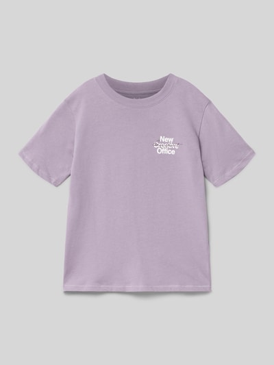 Produktfoto, T-shirt uit puur katoen van JACK & JONES voor kinderen, recht model, ronde hals, ontwerp met korte mouwen, ruglengte maat 140: 55 cm, lichtpaars, effen textuur