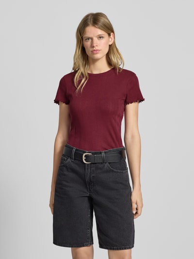 Pieces Slim fit T-shirt van puur katoen, model 'MARIE' Donkerrood - 4